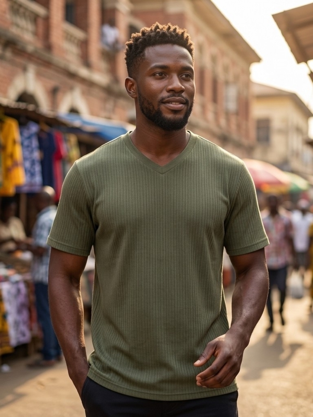 Croft & Barrow Men's Ribbed V-Neck Shirt 3XL Olive Green Short Sleeve - Picture 3 of 4